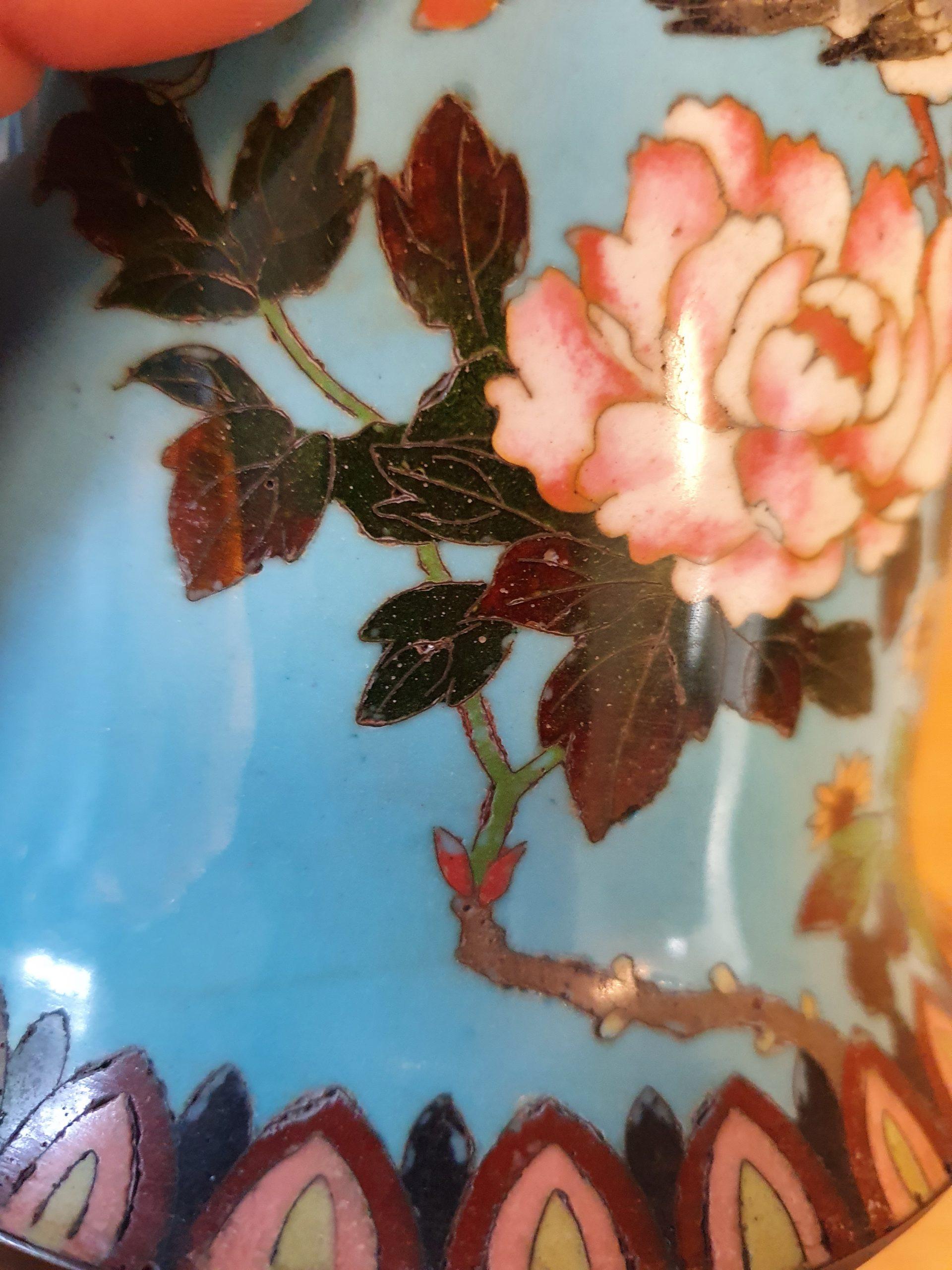 Antique Bronze / Copper Cloisonne Vase/Hookah Base Japan 19th Century Meiji Bird 7