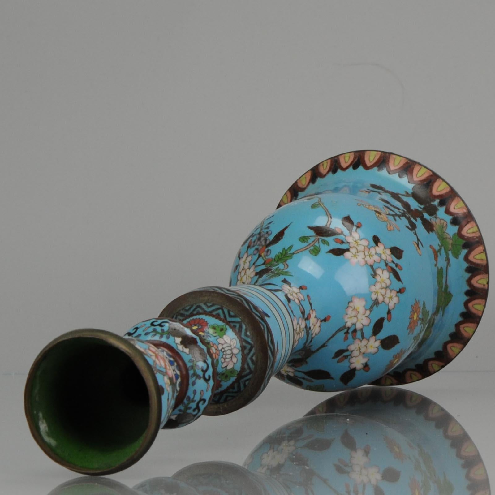 Antique Bronze / Copper Cloisonne Vase/Hookah Base Japan 19th Century Meiji Bird 3