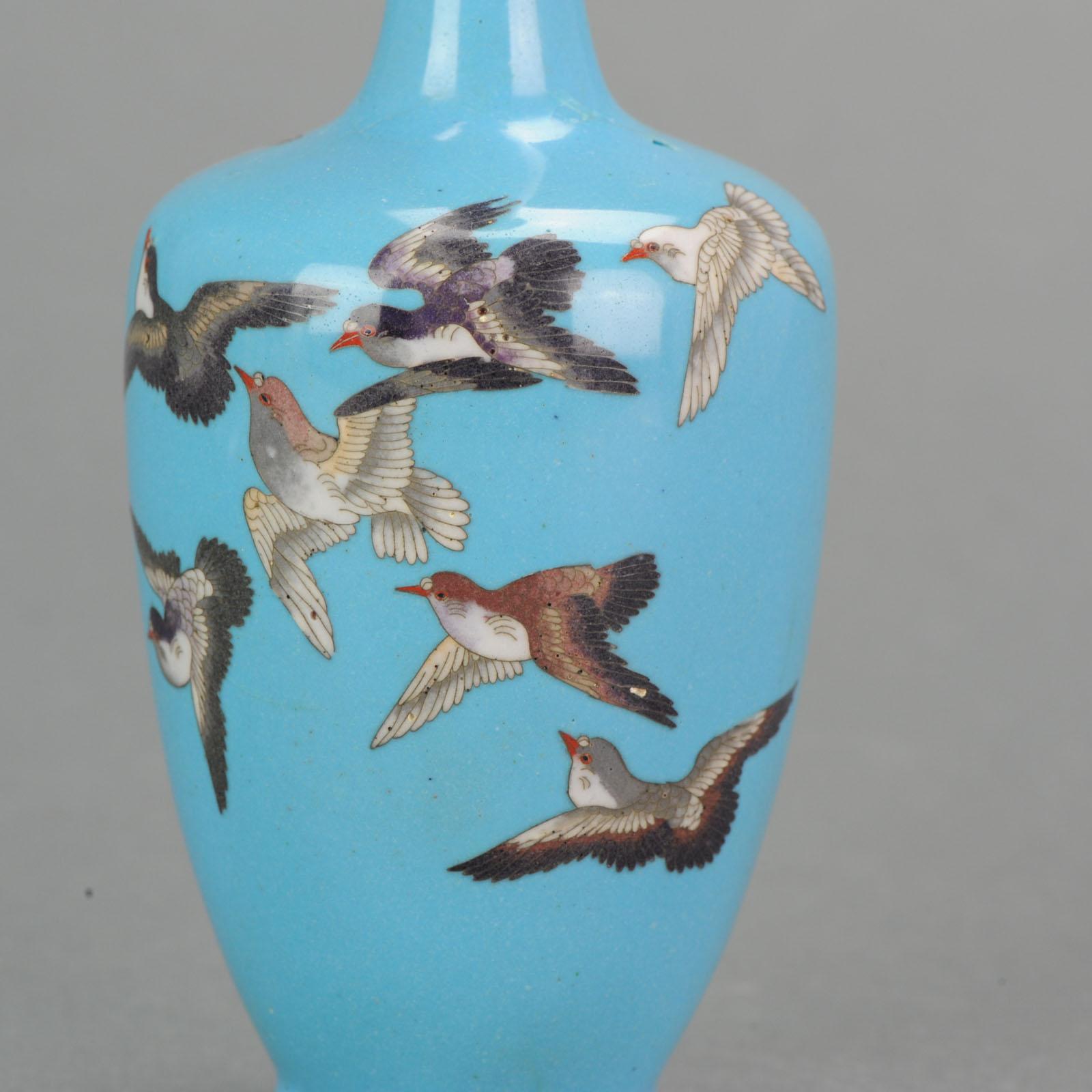 Antique Bronze / Copper Cloisonne Vase Japan 19th Century Bird scene 4