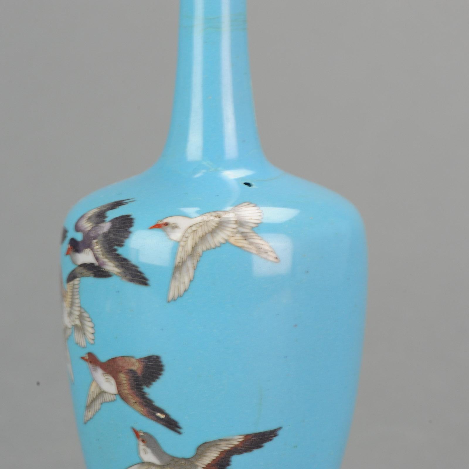 Antique Bronze / Copper Cloisonne Vase Japan 19th Century Bird scene 5