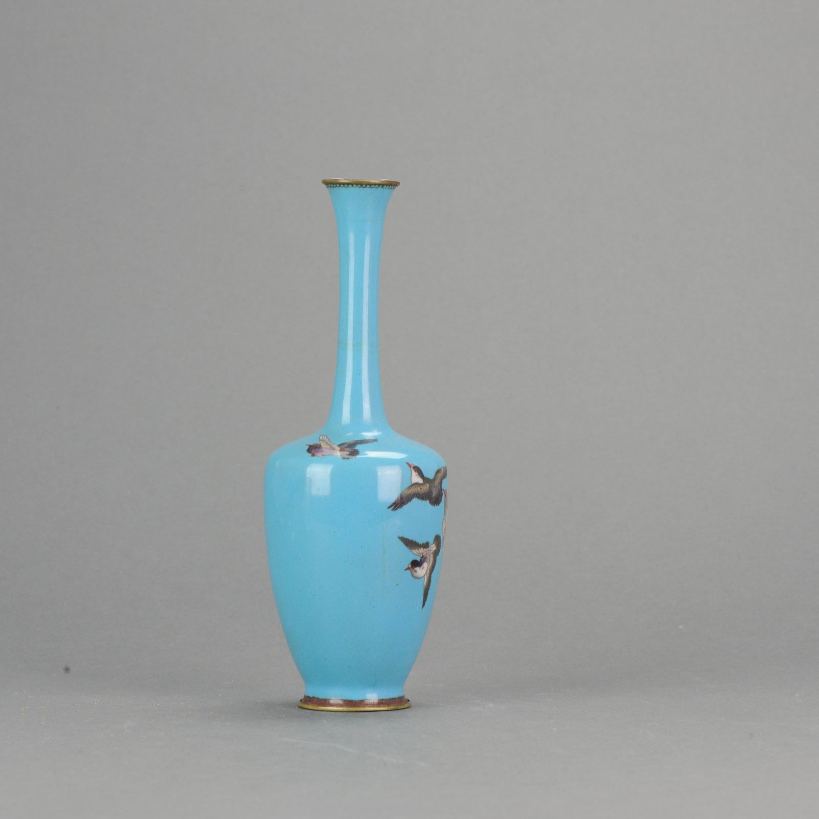 Cloissoné Antique Bronze / Copper Cloisonne Vase Japan 19th Century Bird scene