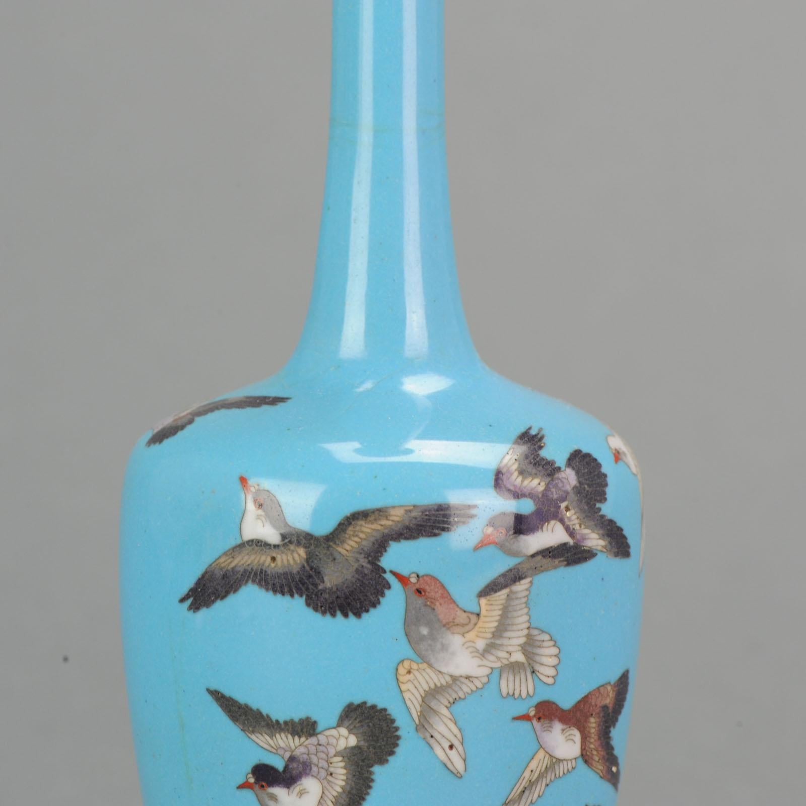 Antique Bronze / Copper Cloisonne Vase Japan 19th Century Bird scene 2