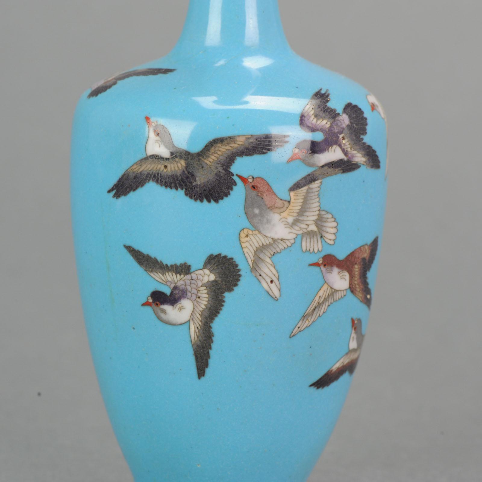 Antique Bronze / Copper Cloisonne Vase Japan 19th Century Bird scene 3