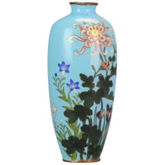 Antique Bronze / Copper Cloisonne Vase Japan 19th Century Flower scene