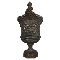 Vase ancien recouvert de bronze avec Bacchus et relief de satyre, 19e siècle - 1Y198