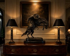 Antique Bronze Cowboy On Bucking Horse Sculpture After Remington Broncho Buster