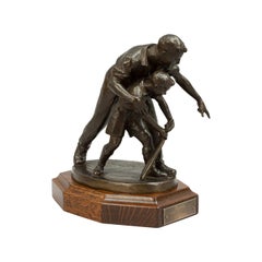Antique Bronze Cricket Figures, Father & Son Cricket Statue