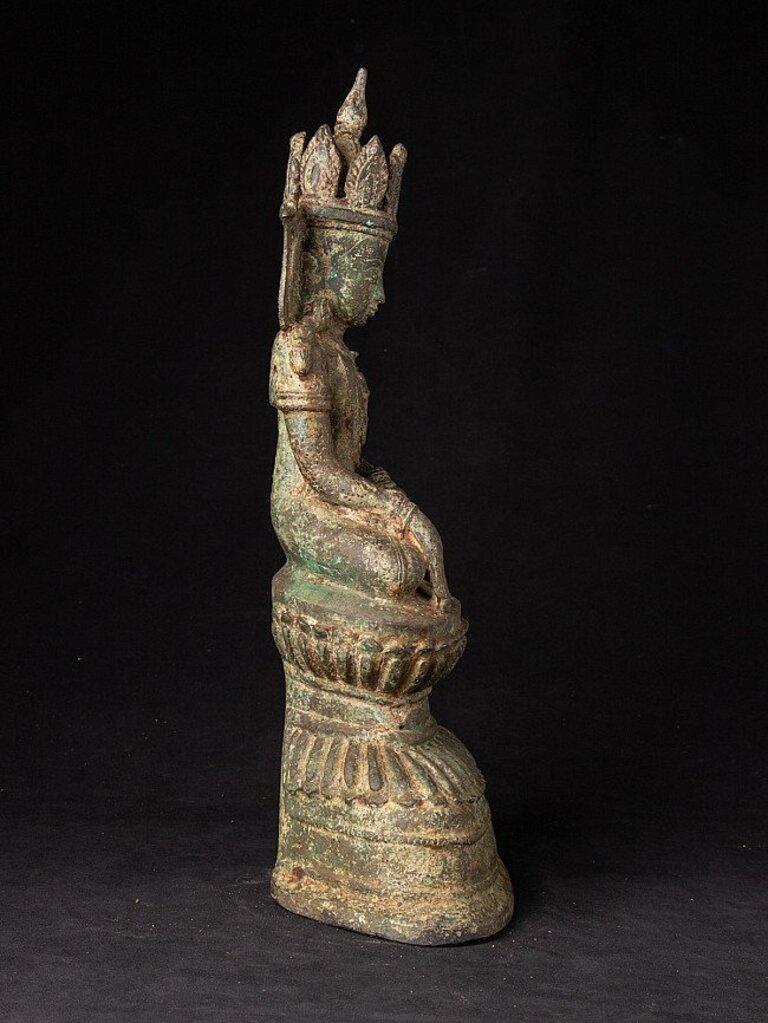 19th Century Antique Bronze Crowned Buddha Statue from Burma For Sale