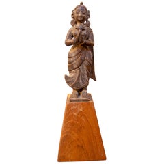 Antique Bronze Devotional Sculpture, Asian Style, Wooden Base, 1930