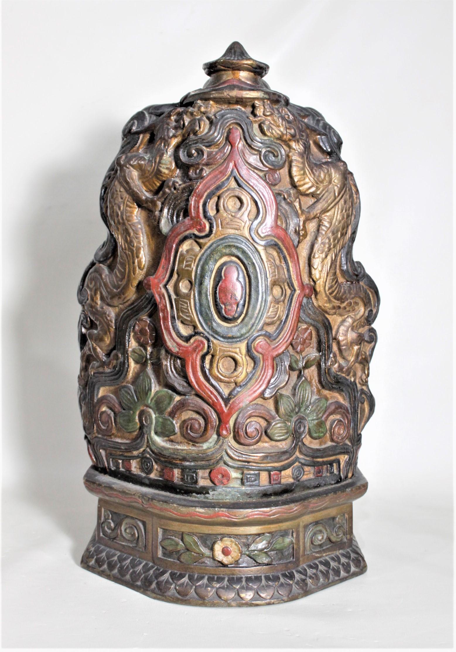 20th Century Antique Bronze Clad & Polychrome Painted Buddha Sculpture with Pedestal Stand For Sale