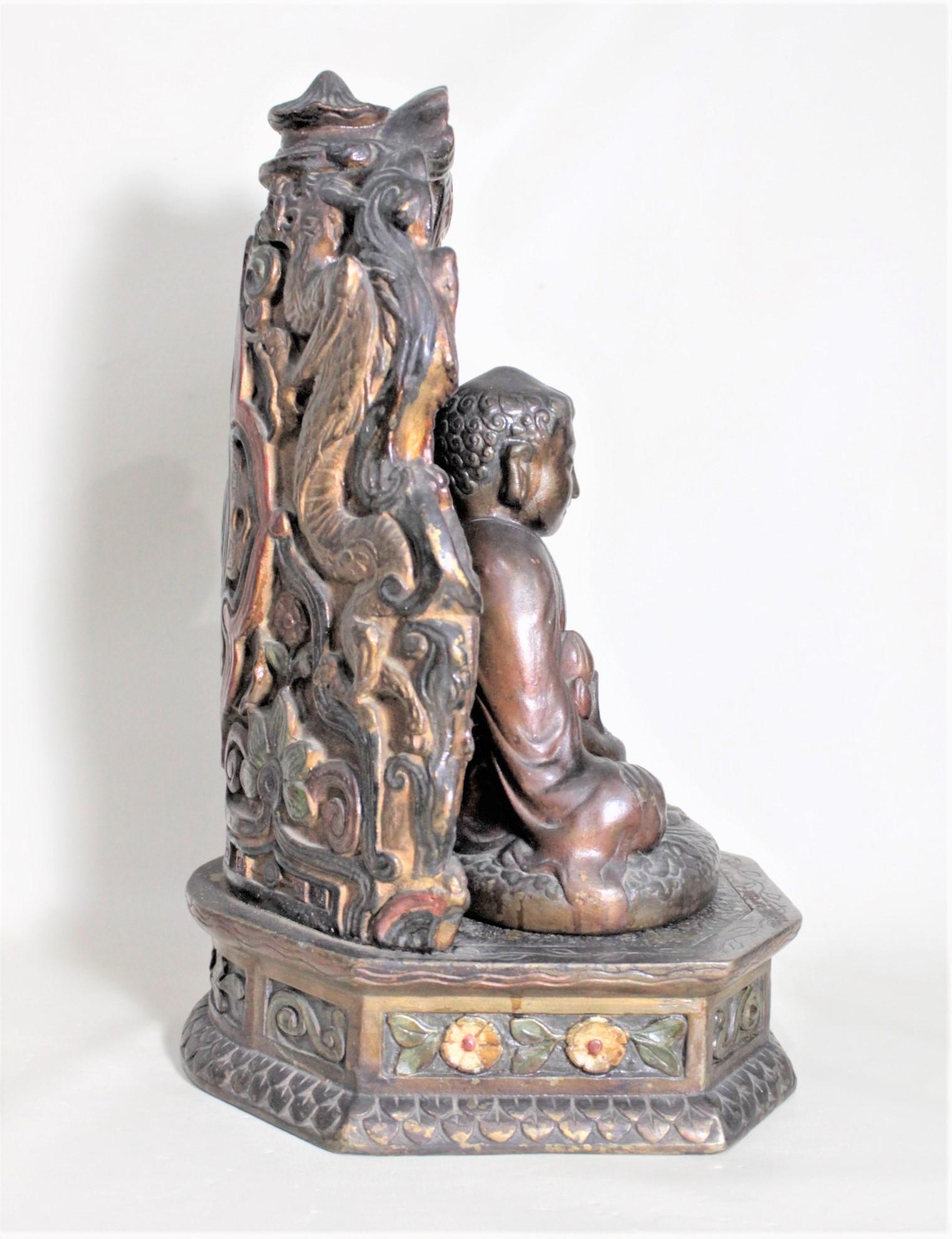 Antique Bronze Clad & Polychrome Painted Buddha Sculpture with Pedestal Stand For Sale 1