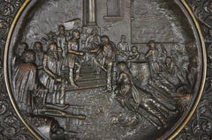 Antique Bronze Dish Plaque King Umberto Visiting Cholera Hospital Naples, 1884