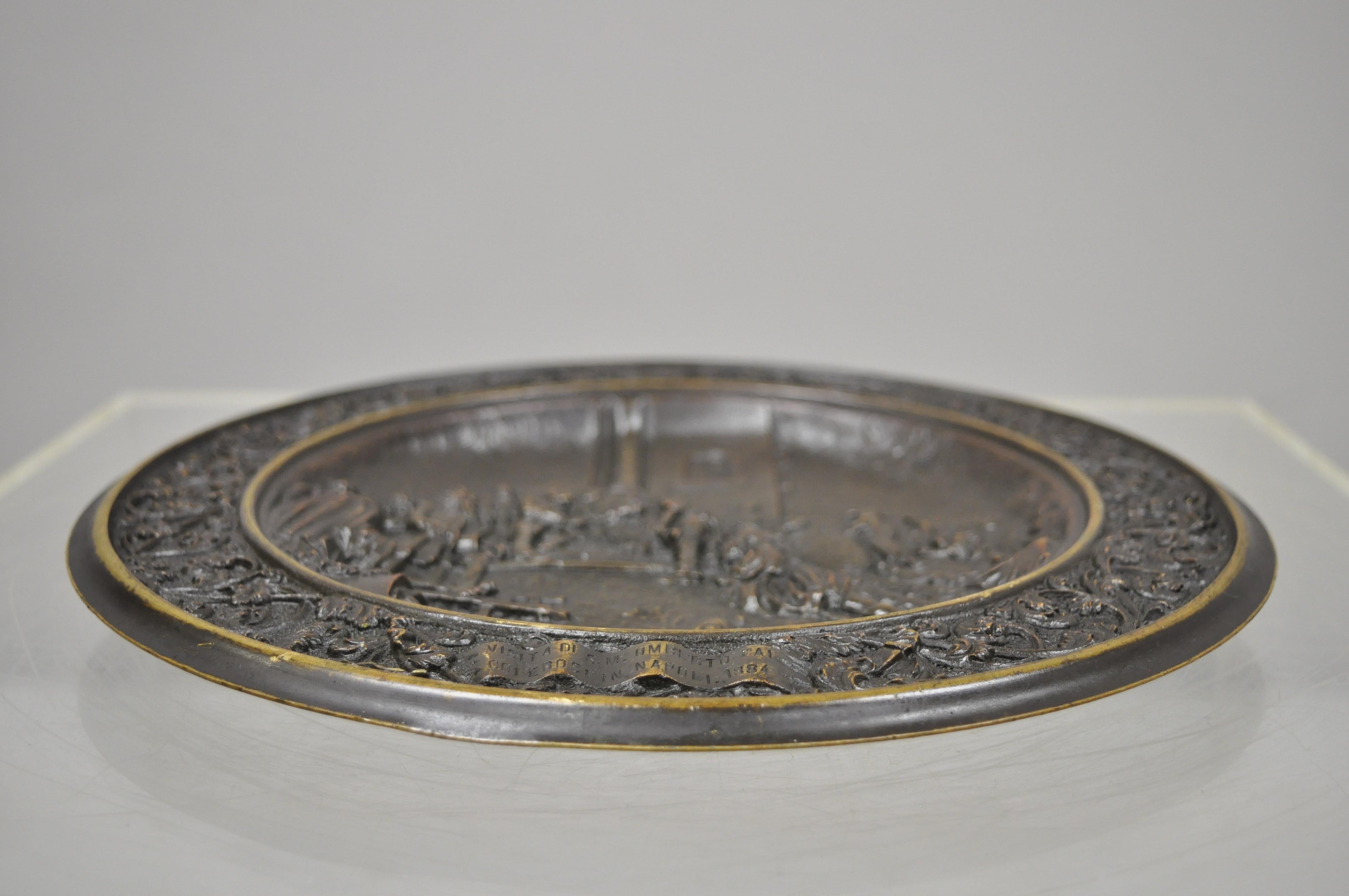 Antique Bronze Dish Plaque King Umberto Visiting Cholera Hospital Naples, 1884 For Sale 1