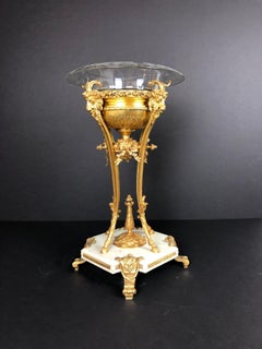 Antique Bronze Doré, Marble and Cut Glass Centerpiece