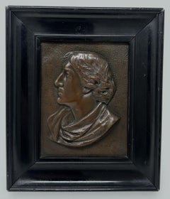 Plaque ancienne en bronze encadrée d'ébène Portrait de l'acteur Sir Henry Irving 1838-1905