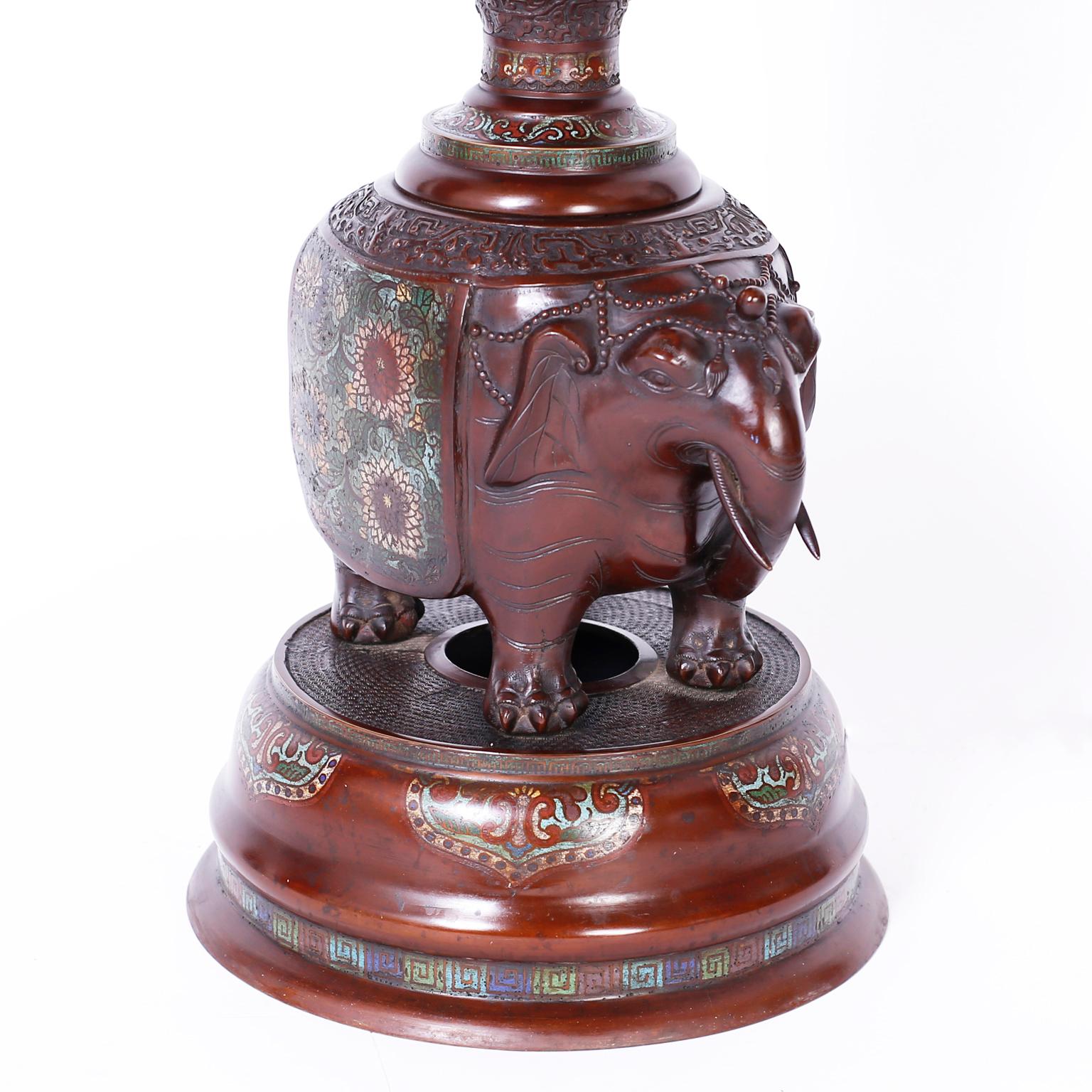 Japanese Antique Bronze Elephant Floor Lamp