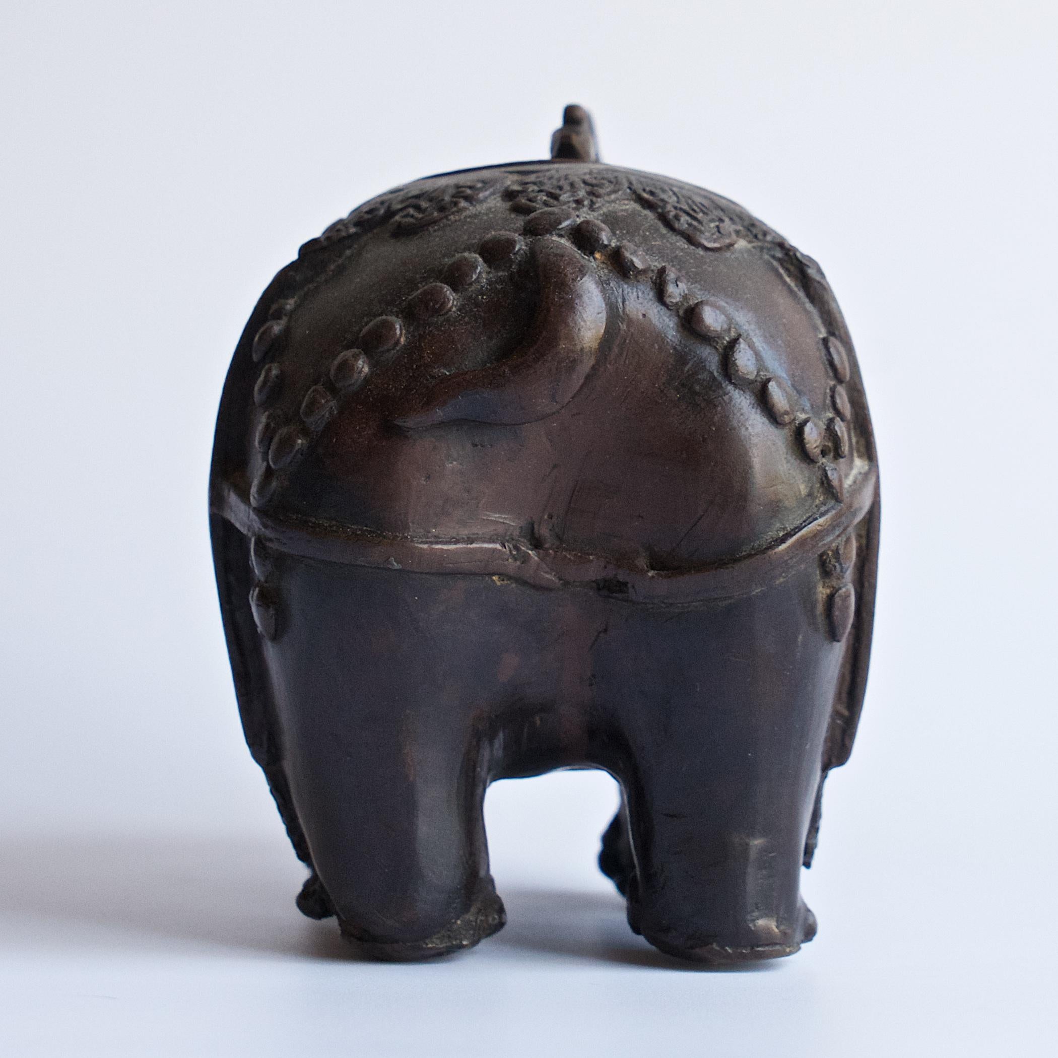 Antique Bronze Enamel Elephant Incense Sculpture Cloissone Champleve For Sale 2