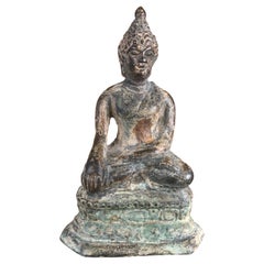 Bouddha assis de l'illumination en bronze antique:: vieux de 200 ans