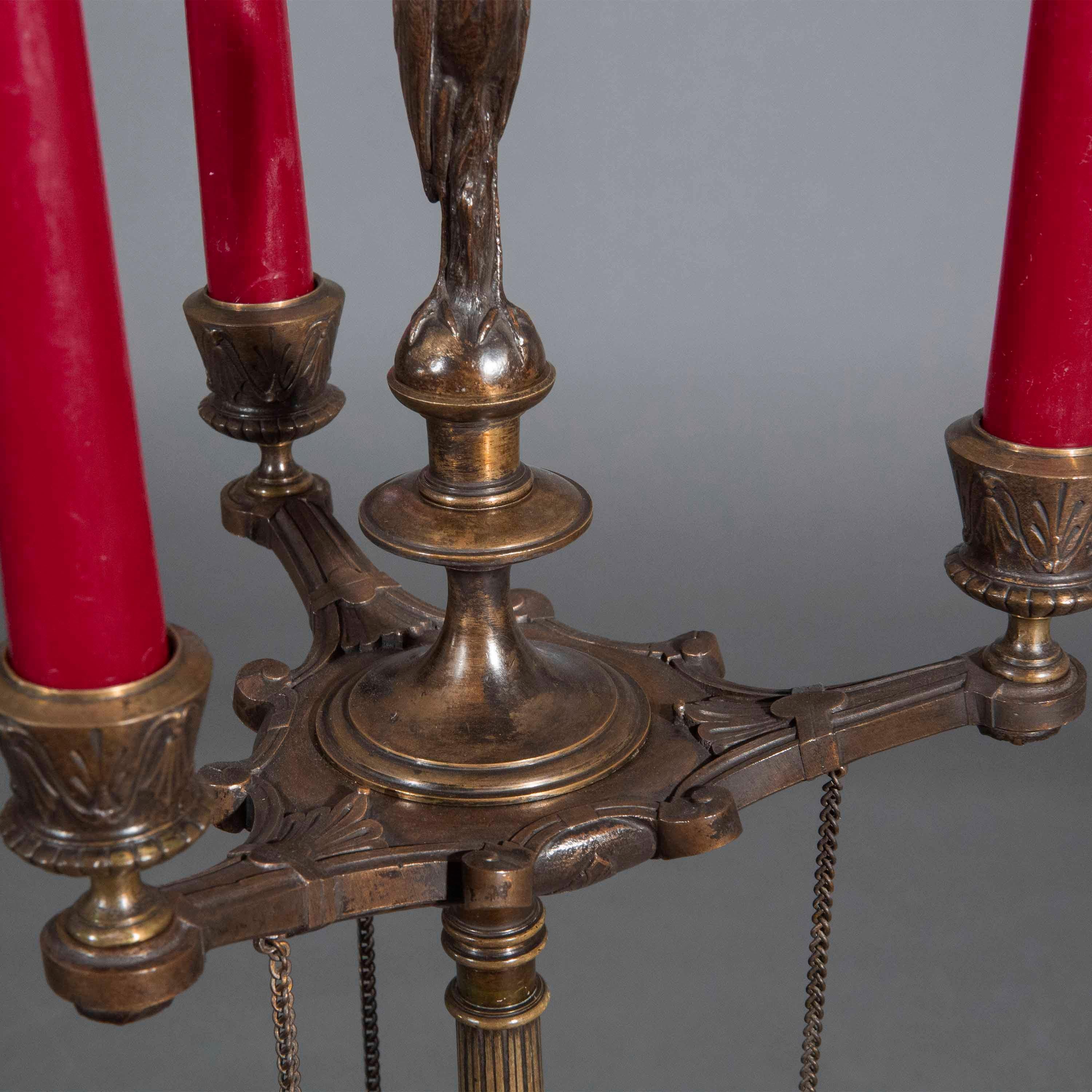 Patinated Antique Bronze Etruscan Candelabrum 19th Century For Sale
