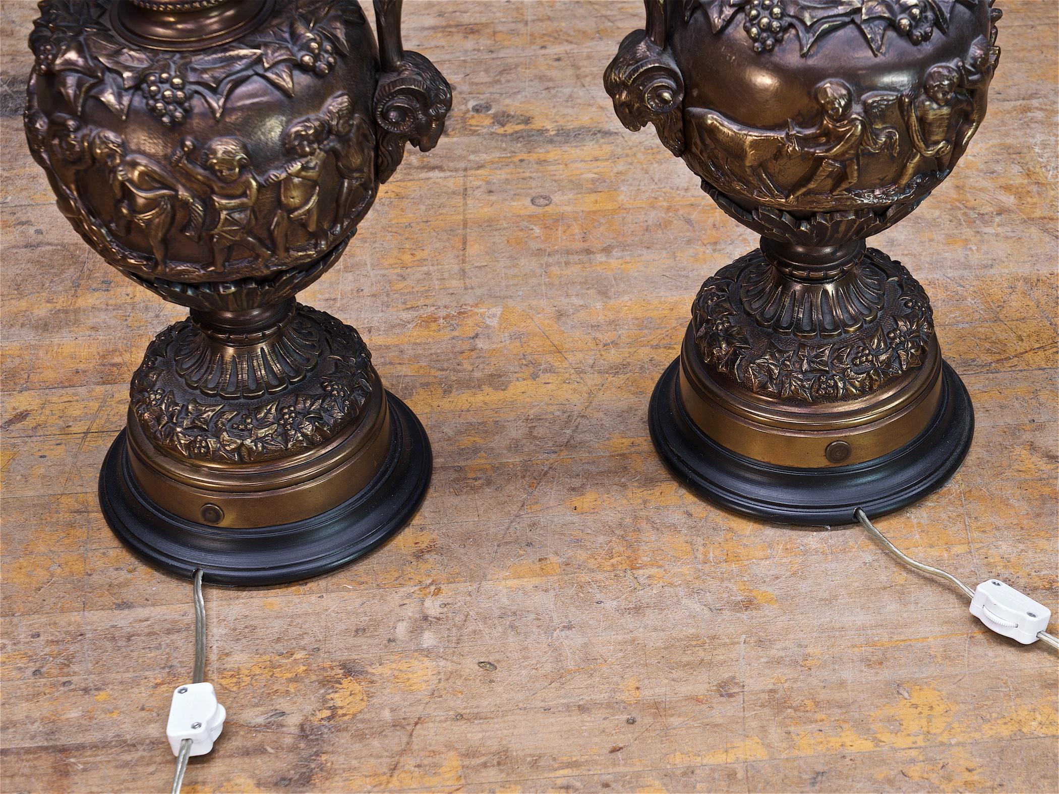 Antique Bronze Ewers Bacchus Table Lamps Maximalist Luxury Neoclassical For Sale 3
