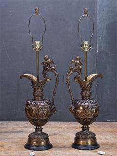 Antique Bronze Ewers Bacchus Table Lamps Maximalist Luxury Neoclassical
