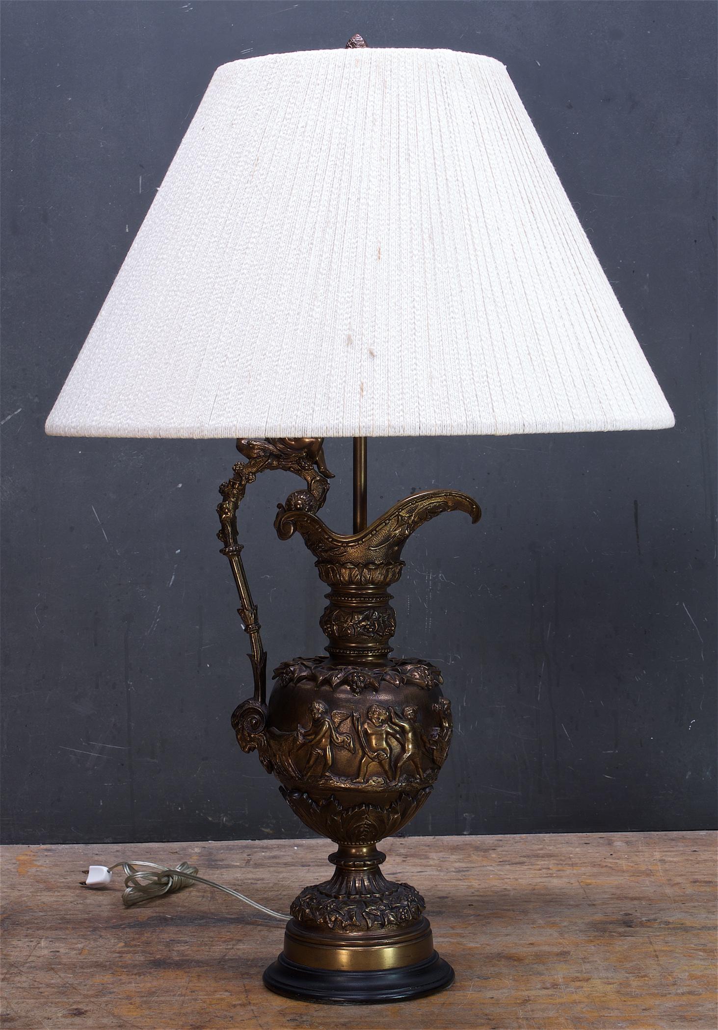 Antique Bronze Ewers Bacchus Table Lamps Maximalist Luxury Neoclassical In Good Condition For Sale In Hyattsville, MD