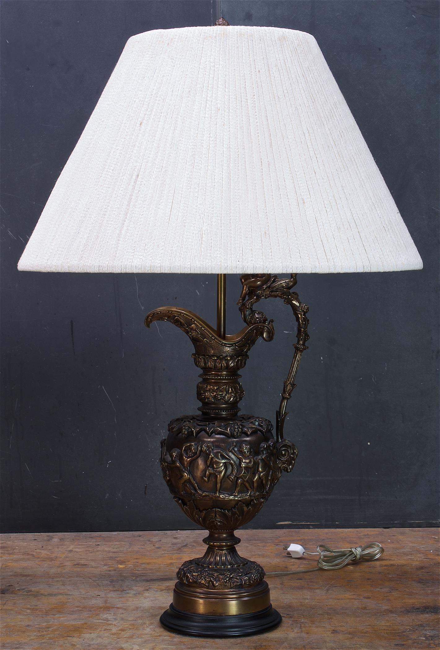 20th Century Antique Bronze Ewers Bacchus Table Lamps Maximalist Luxury Neoclassical For Sale