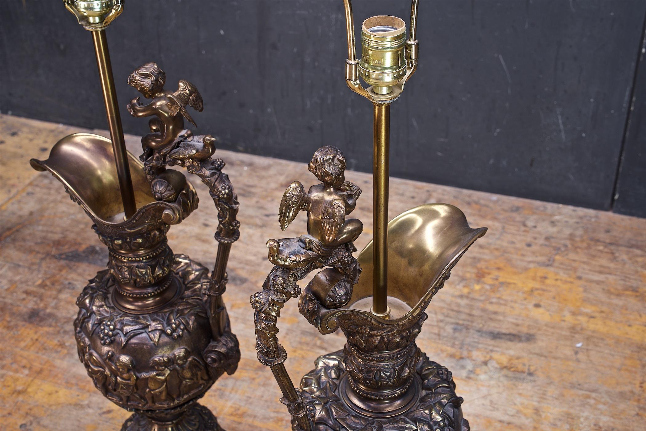 Antique Bronze Ewers Bacchus Table Lamps Maximalist Luxury Neoclassical For Sale 1