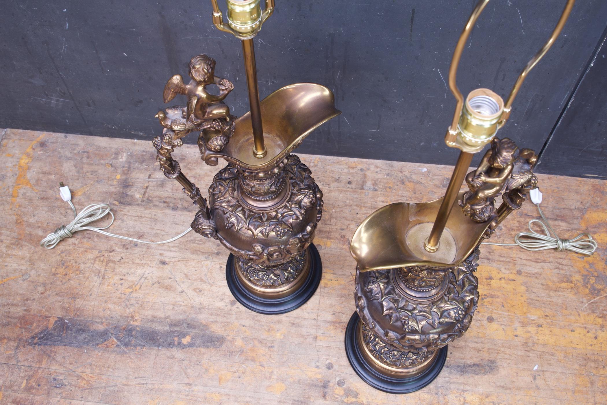 Antique Bronze Ewers Bacchus Table Lamps Maximalist Luxury Neoclassical For Sale 2
