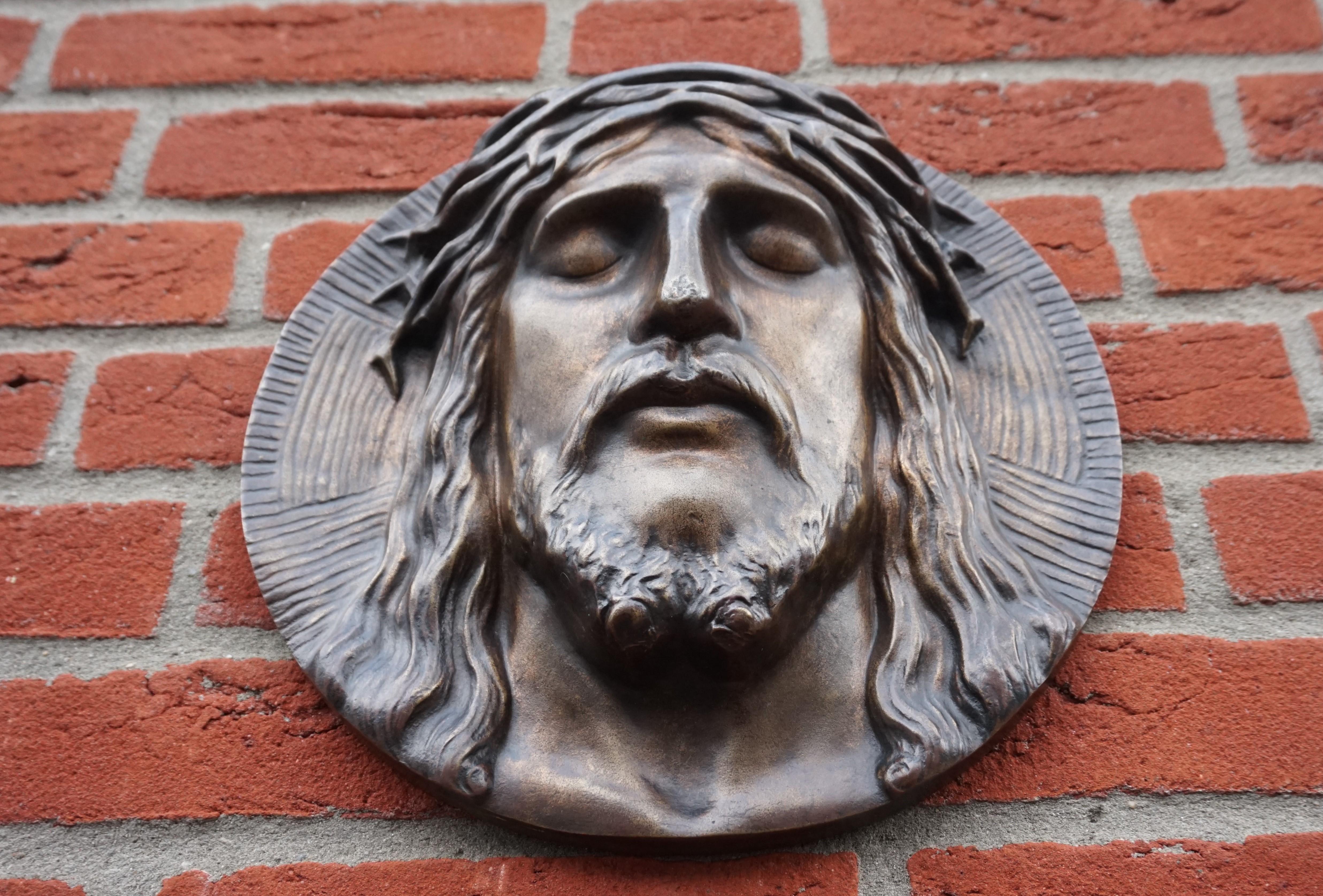 Bronze Face of Christ Wall Plaque Sculpture with The Best Ever Closed Eyes 3