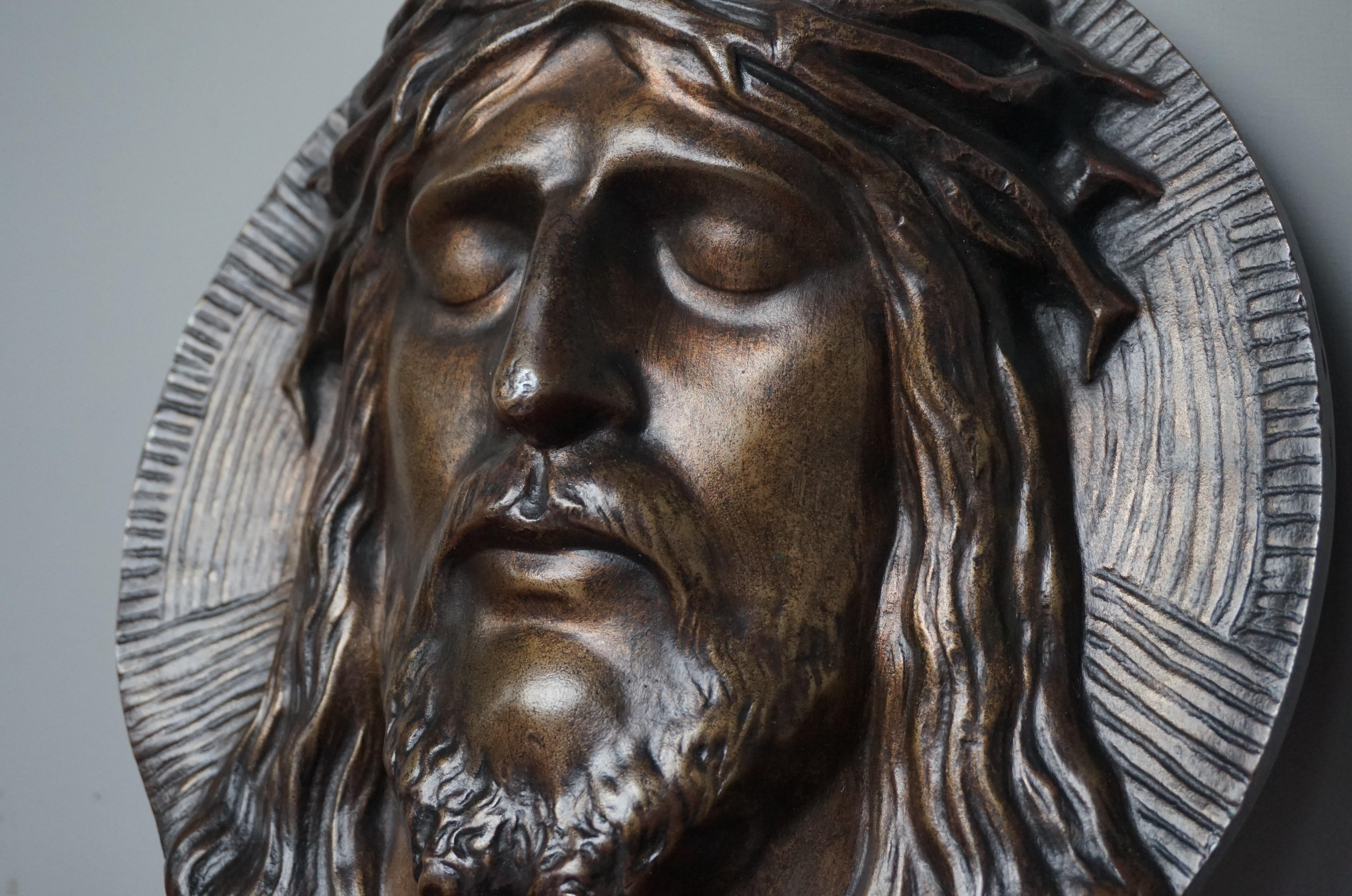 Bronze Face of Christ Wall Plaque Sculpture with The Best Ever Closed Eyes 4