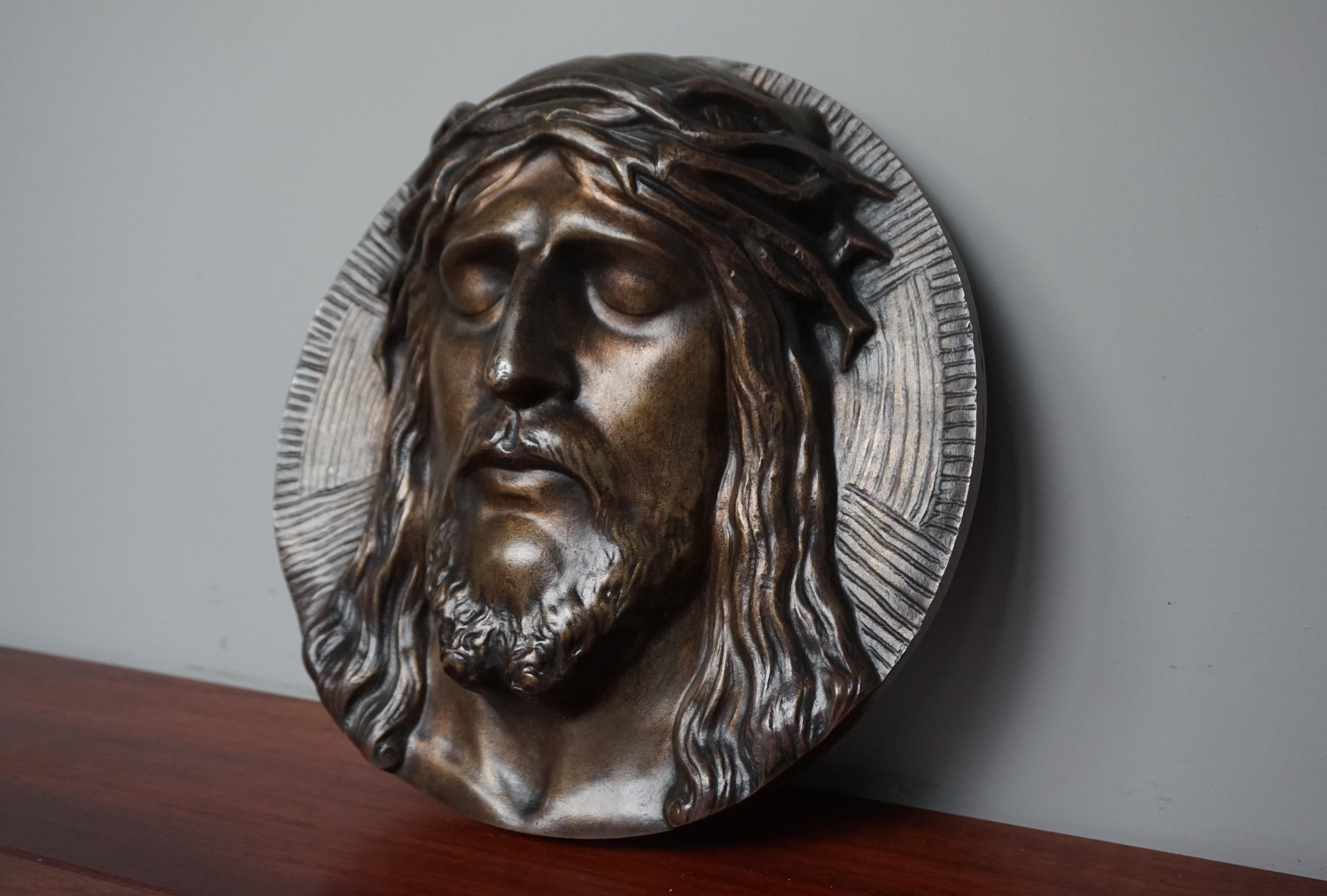 Bronze Face of Christ Wall Plaque Sculpture with The Best Ever Closed Eyes 6