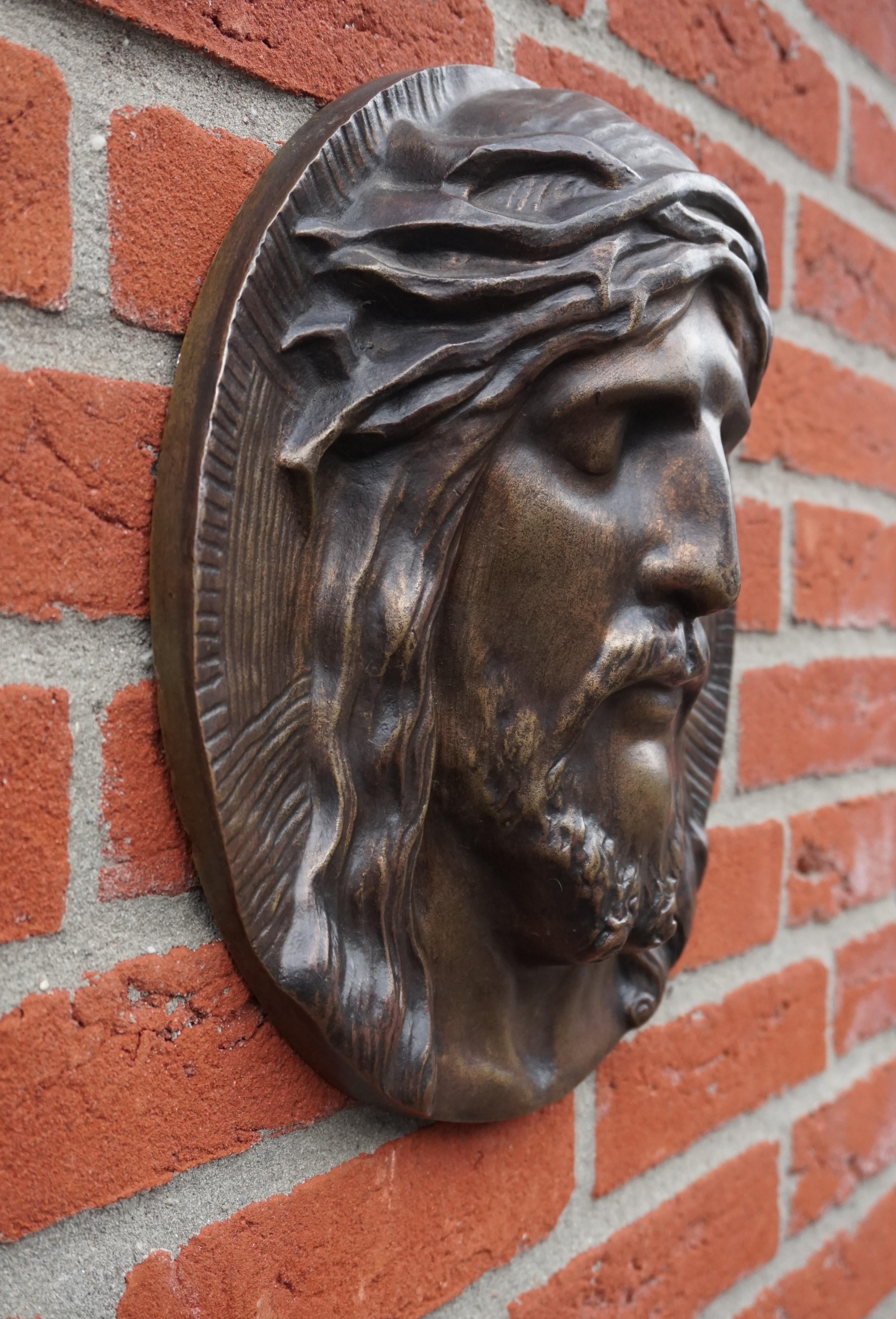 Bronze Face of Christ Wall Plaque Sculpture with The Best Ever Closed Eyes 7
