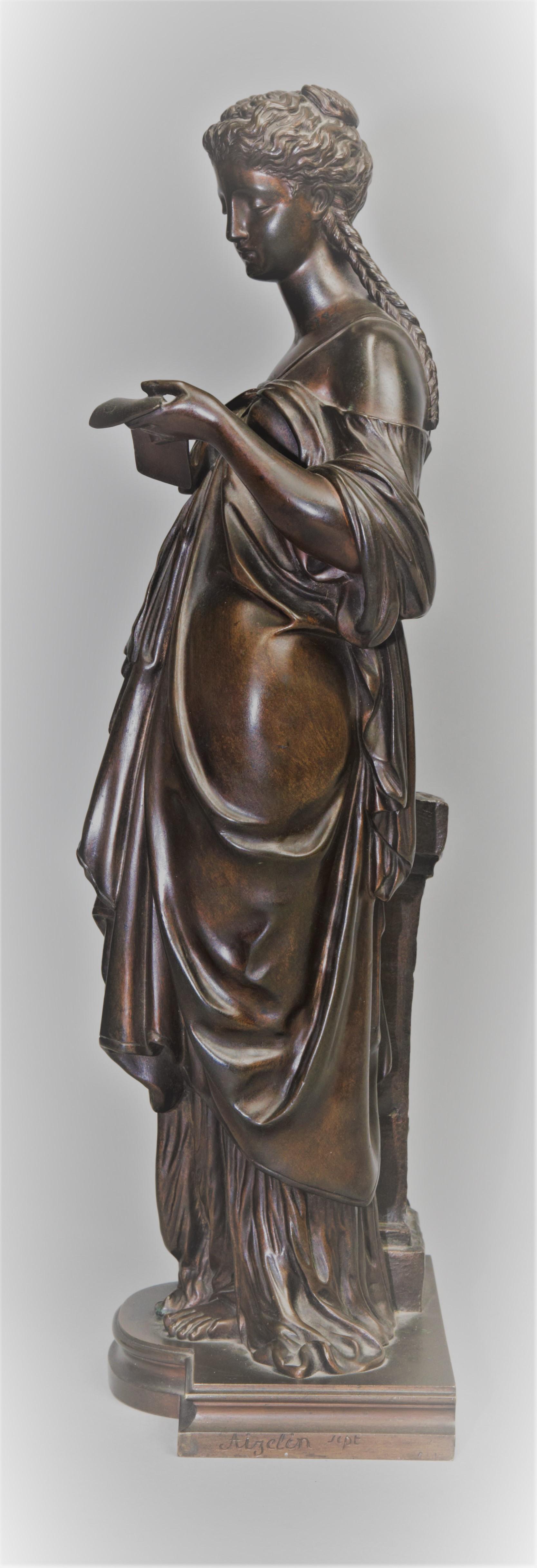 Cast Antique Bronze Female Sculpture by Eugene Antoine Aizelin, 19th Century, France For Sale