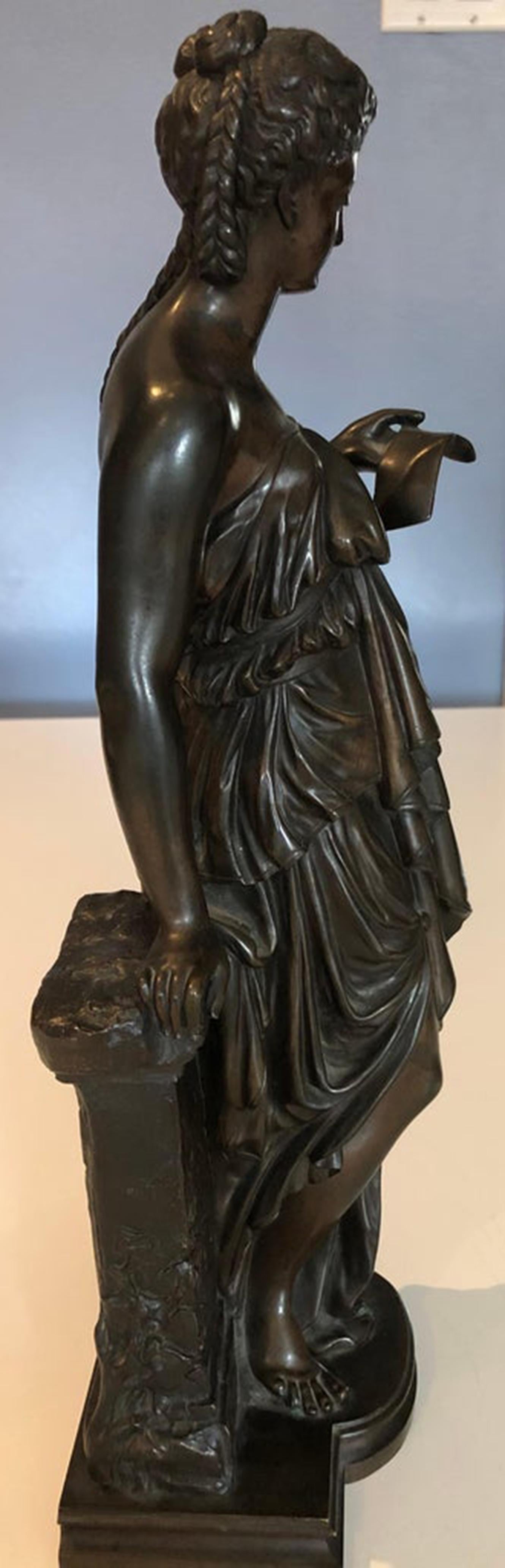 Antique Bronze Female Sculpture by Eugene Antoine Aizelin, 19th Century, France In Excellent Condition For Sale In Montreal, QC