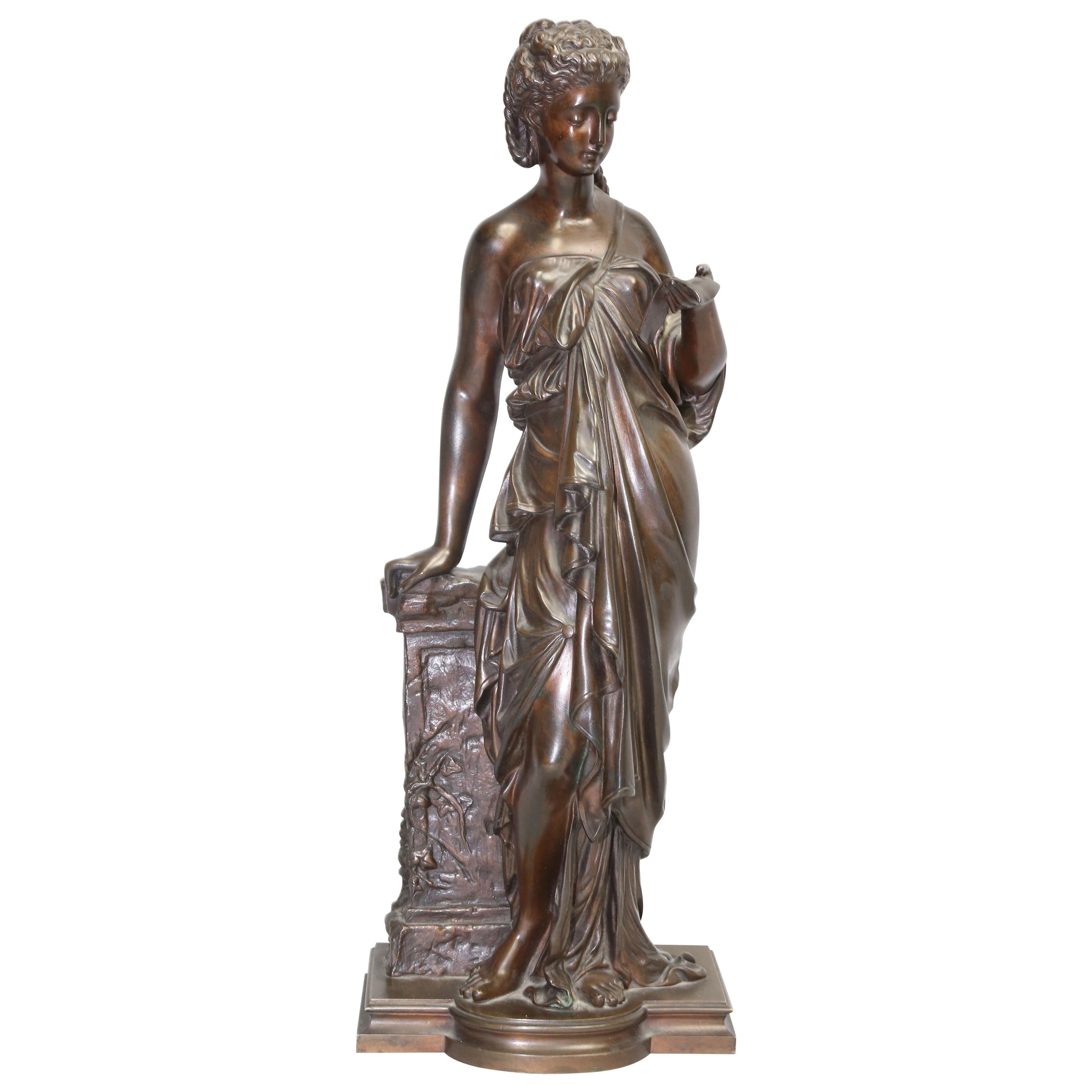 Escultura femenina antigua de bronce de Eugene Antoine Aizelin, Siglo XIX, Francia