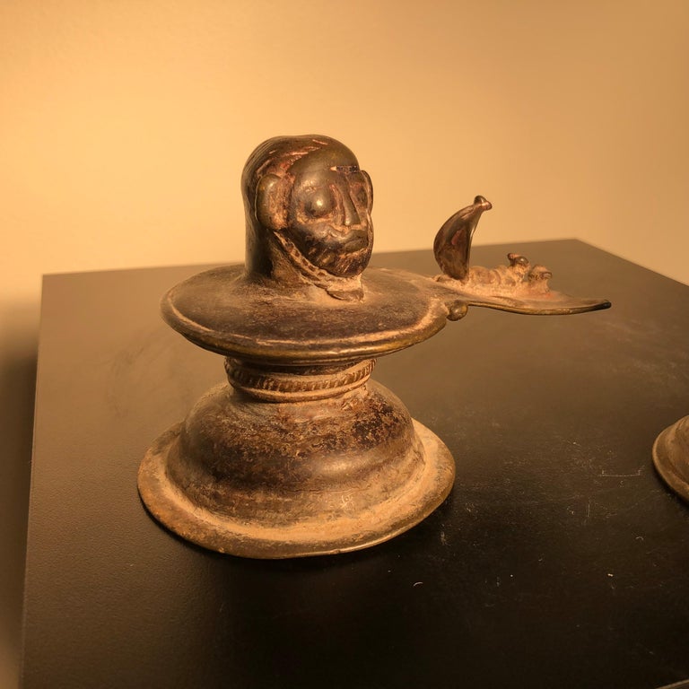 Antique Bronze Fertility Votive Lingam and Oni Sculpture, Pair, Mumbai For Sale at 1stdibs