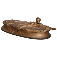 Antique Bronze Figural Athlete Swimmer Sculpture Signed R. Thuss, circa 1925