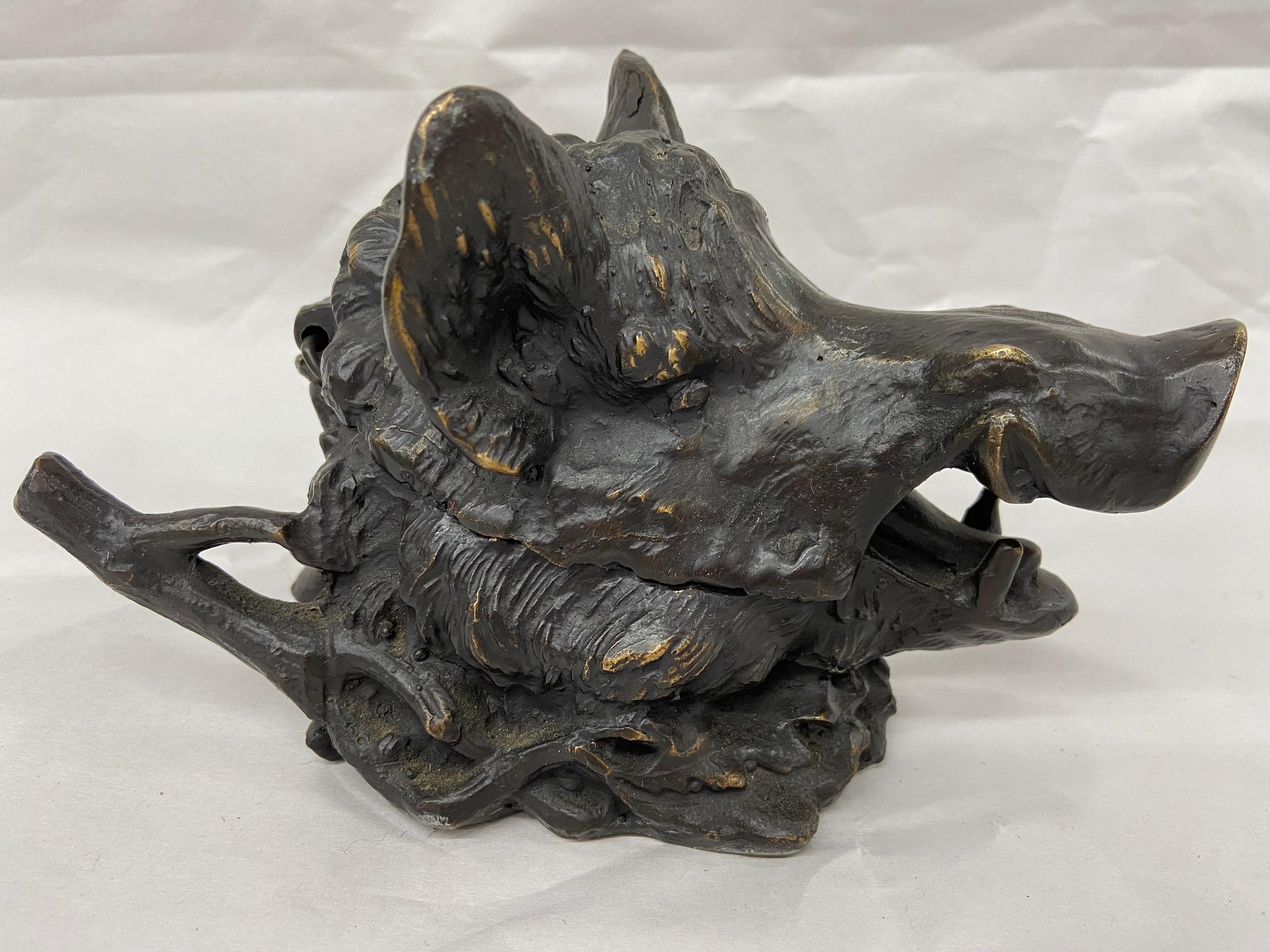 An antique bronze figural and sculptural inkwell in the form of a wild boar. This work is signed Barrie and looks to be based on a design by the well known French sculptor in the animalier style, Christophe Fratin. The highly detailed and expertly