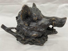 Antique Bronze Figural Boar Sculptural Inkwell Signed Barrie Design by Fratin