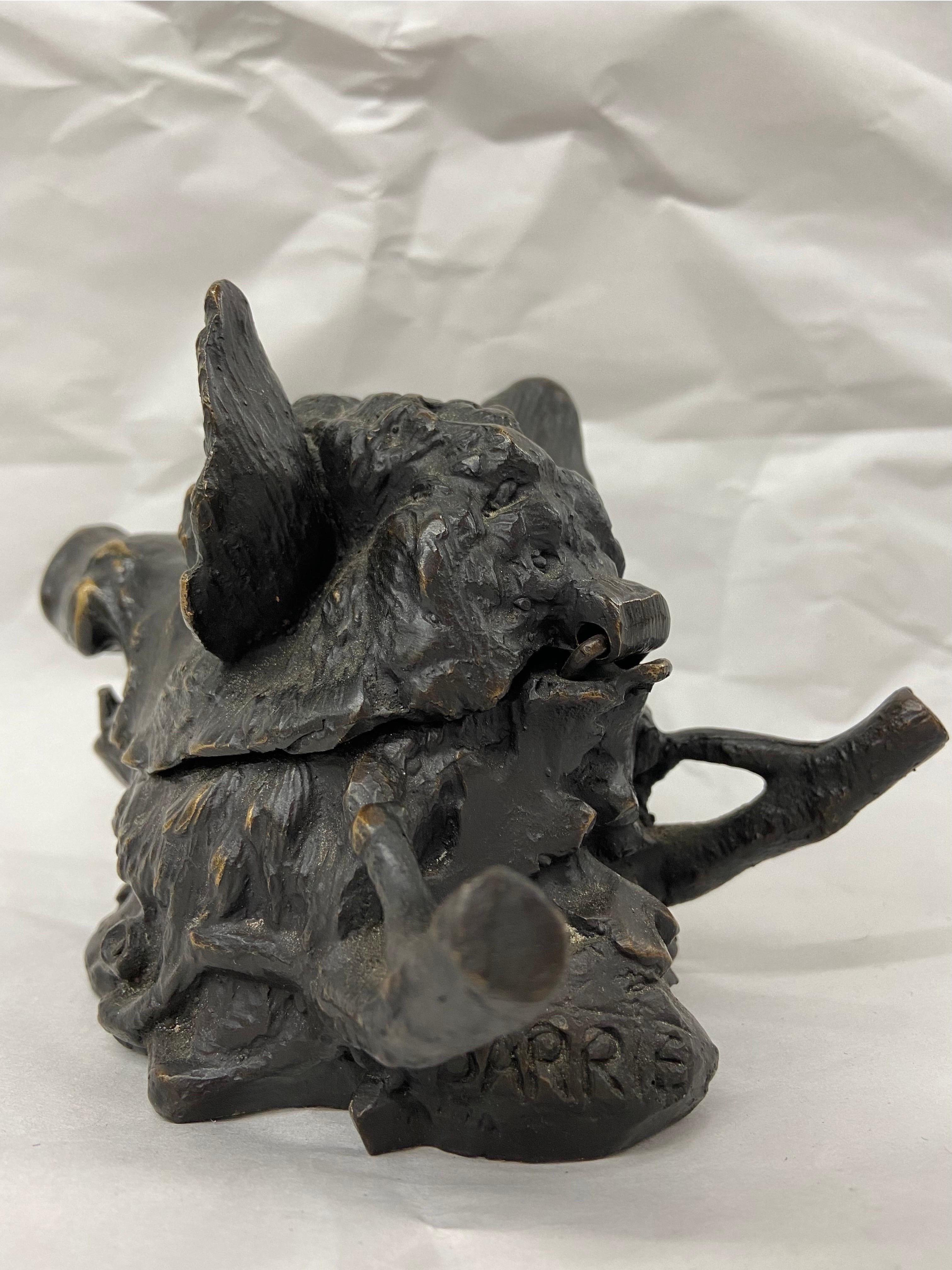 20th Century Antique Bronze Figural Boar Sculptural Inkwell Signed Barrie Design by Fratin