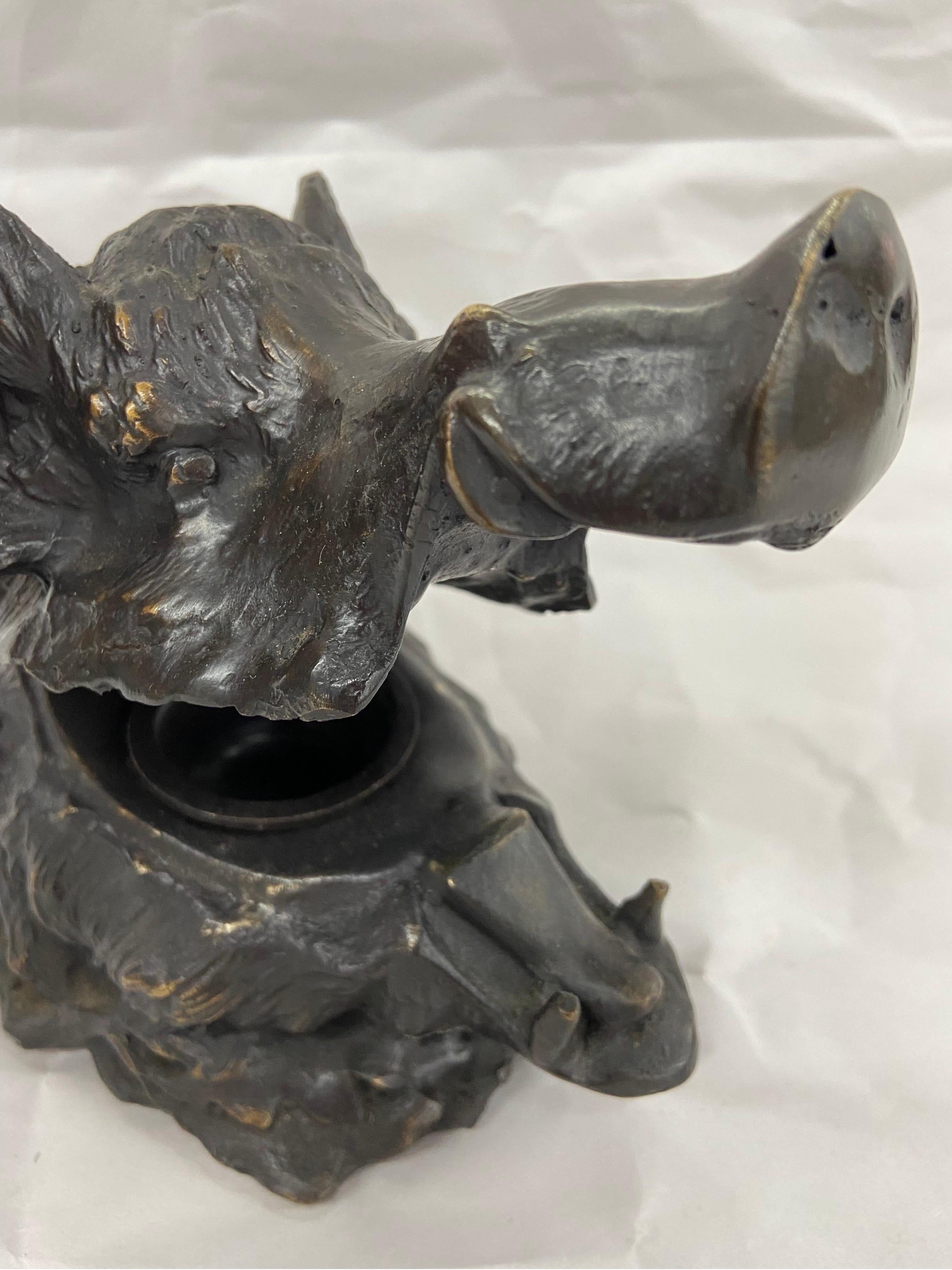 Antique Bronze Figural Boar Sculptural Inkwell Signed Barrie Design by Fratin 3