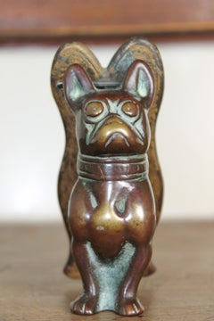 Antique Bronze Figural Door Knocker French Bulldog, Frenchie