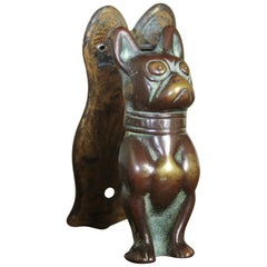 Antique Bronze Figural Door Knocker French Bulldog, Frenchie