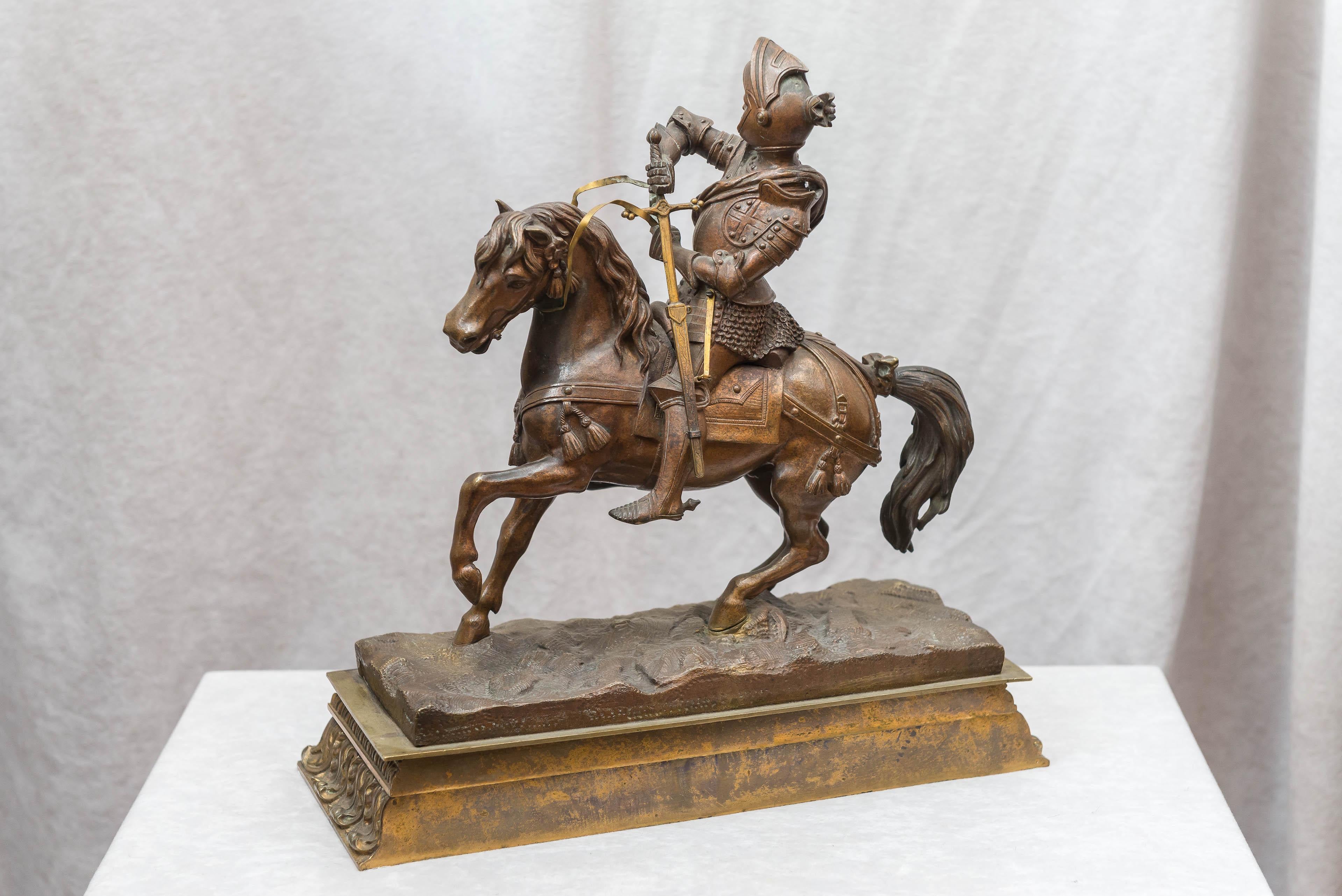 Late 19th Century Antique Bronze Figure of a Knight on a Horse