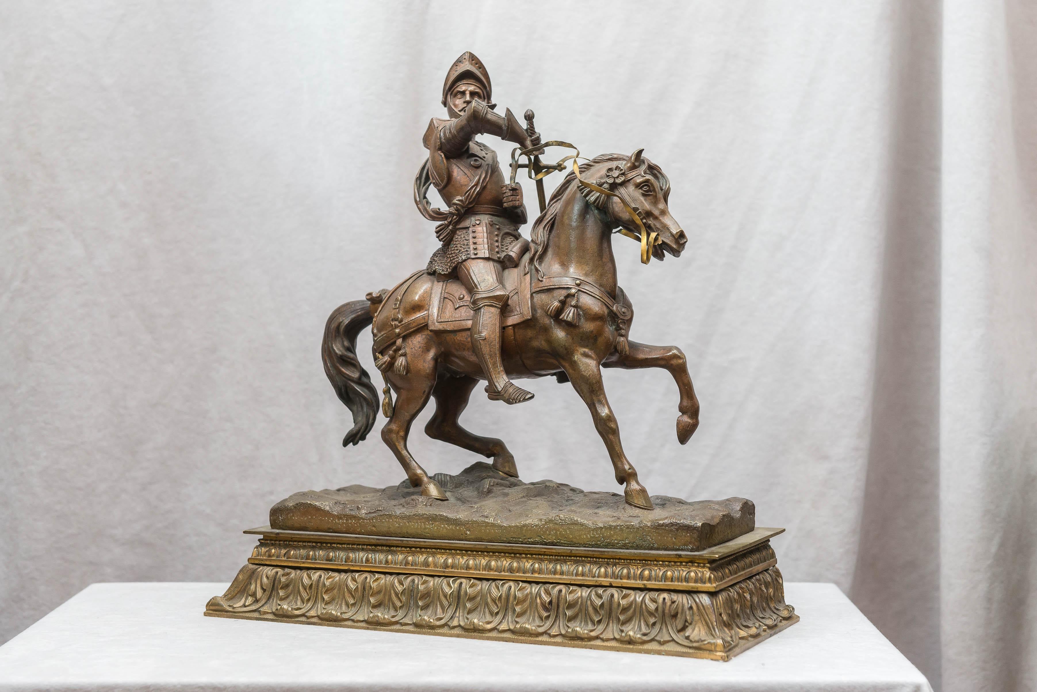 Renaissance Revival Antique Bronze Figure of a Knight on a Horse