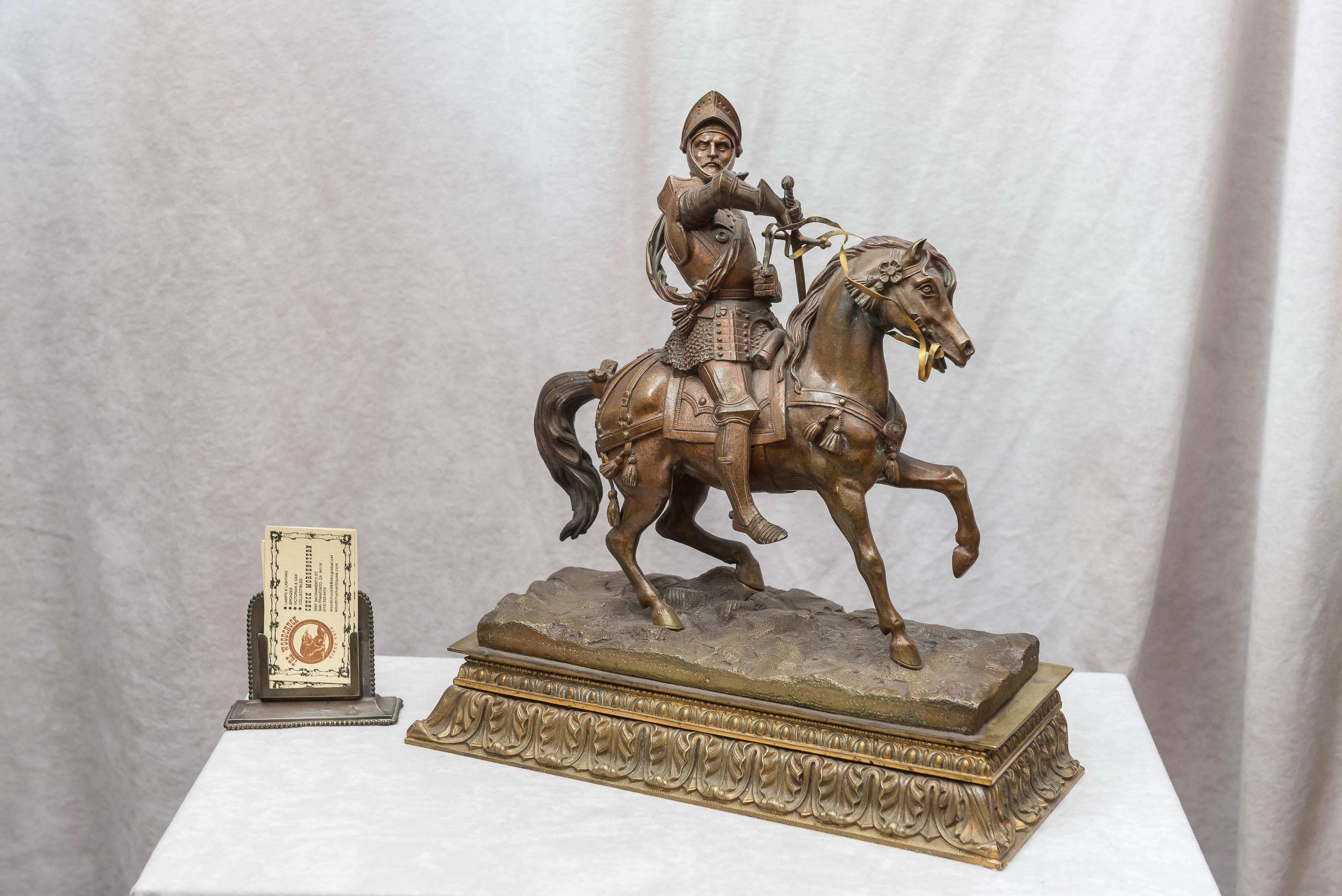 Patinated Antique Bronze Figure of a Knight on a Horse