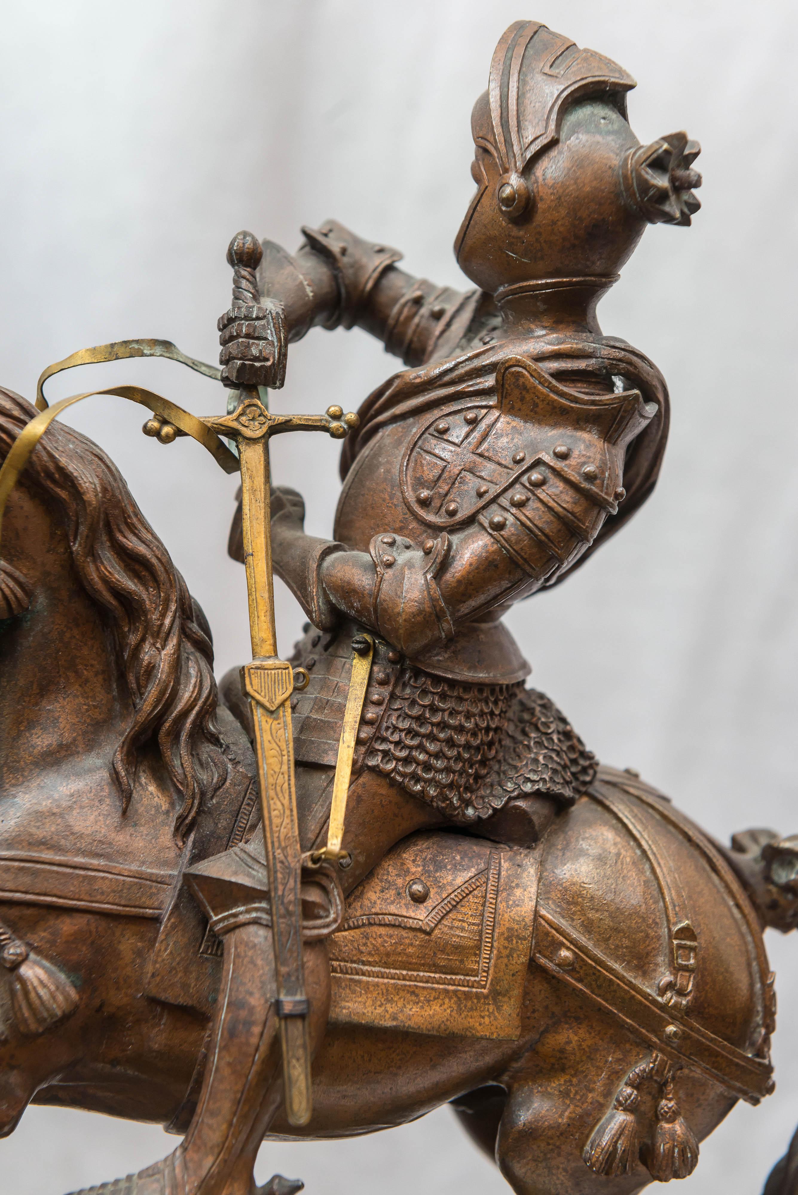 Antique Bronze Figure of a Knight on a Horse In Excellent Condition In Petaluma, CA