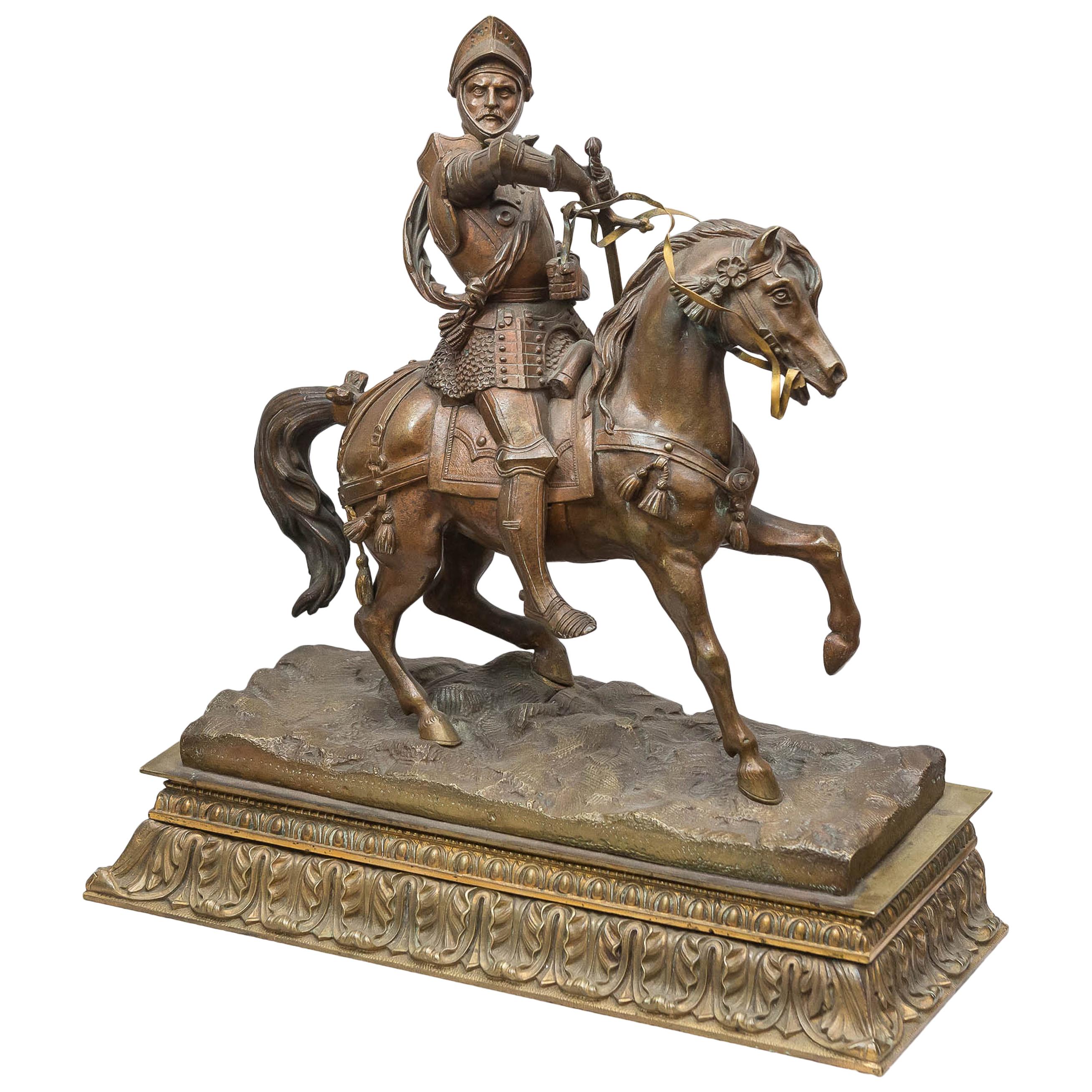 Antique Bronze Figure of a Knight on a Horse