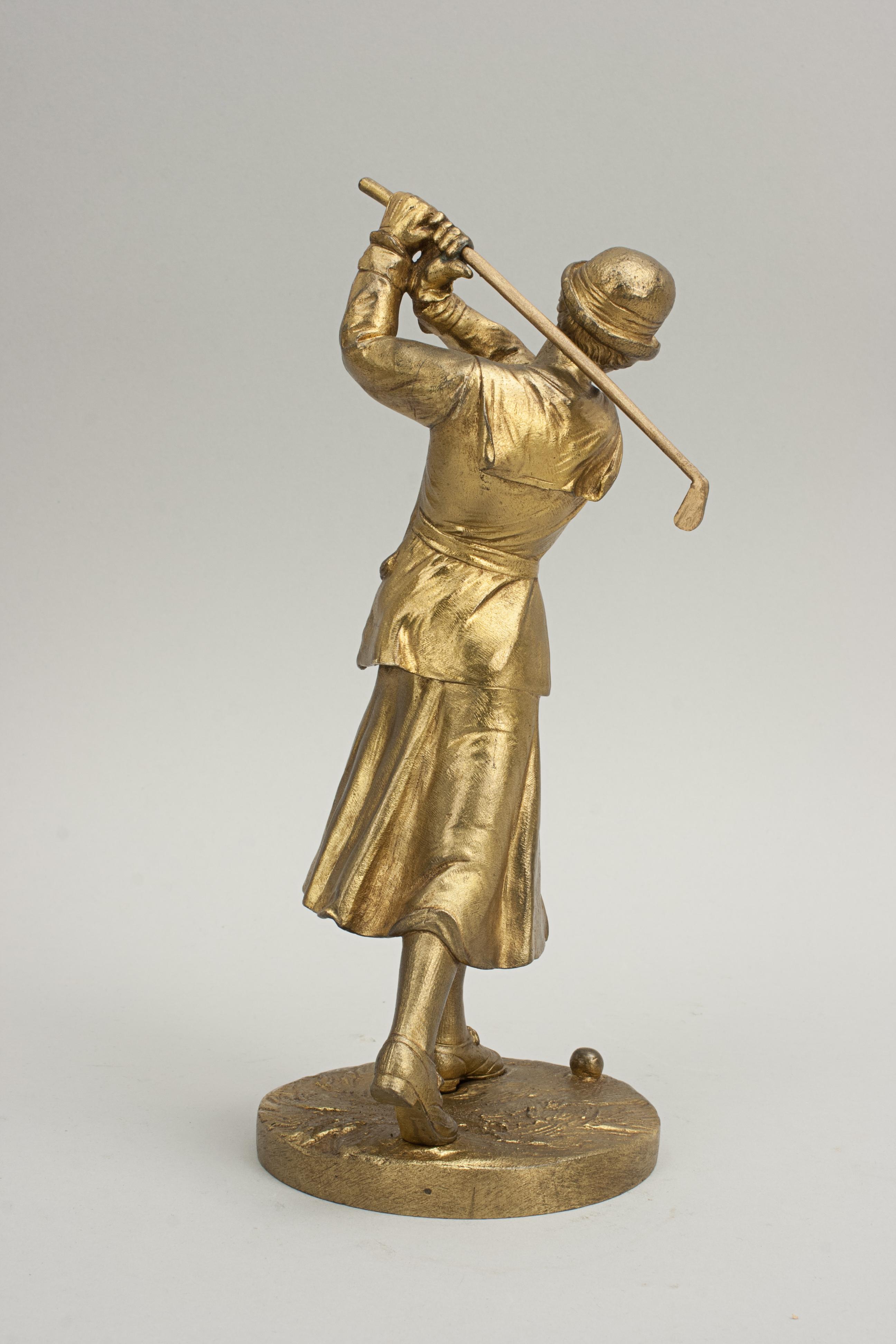 French Antique Bronze Figure of a Lady Golfer For Sale